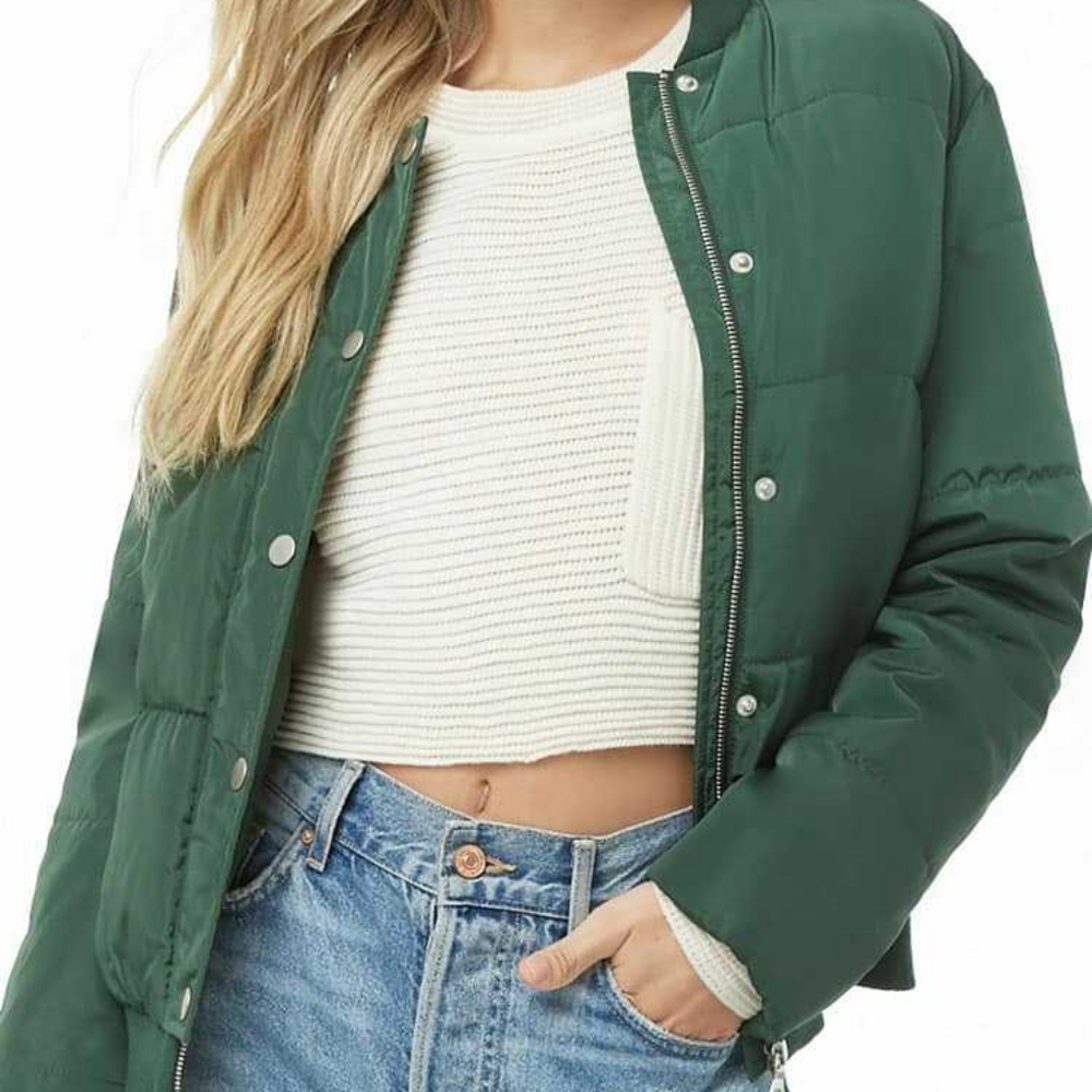 Green Puffer Bomber Jacket